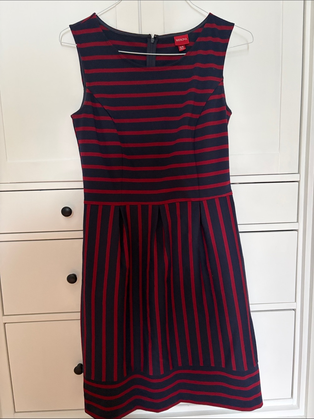 Navy and Red Striped Sleeveless Midi Dress